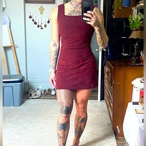 SOLD ON MERCARI Maroon corduroy like zip up back dress.